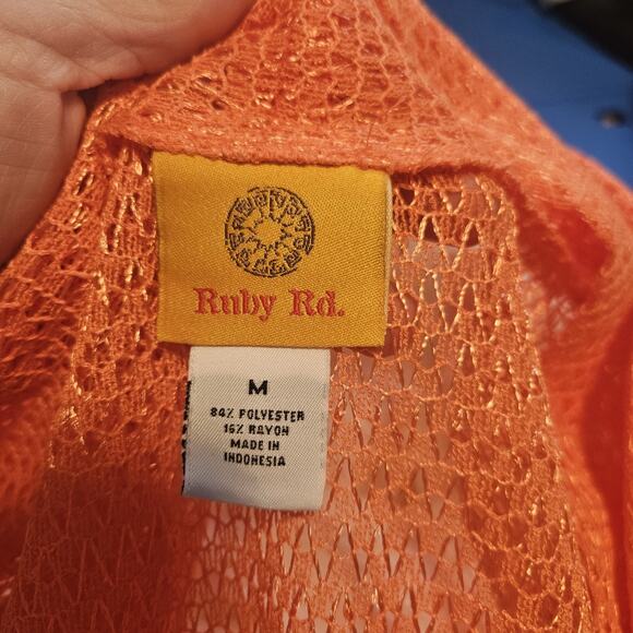 Ruby Rd Medium Orange Sparkly Top Mesh Weave Open Knit Open Cardigan Shawl - Picture 5 of 10